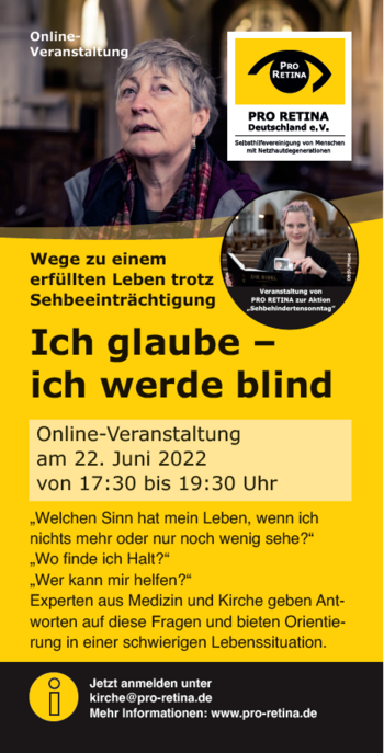 Ich glaube ich werde blind Flyer zum Sehehindertensonntag, Onlineveranstaltung "Ich gllaube ich werde blind"