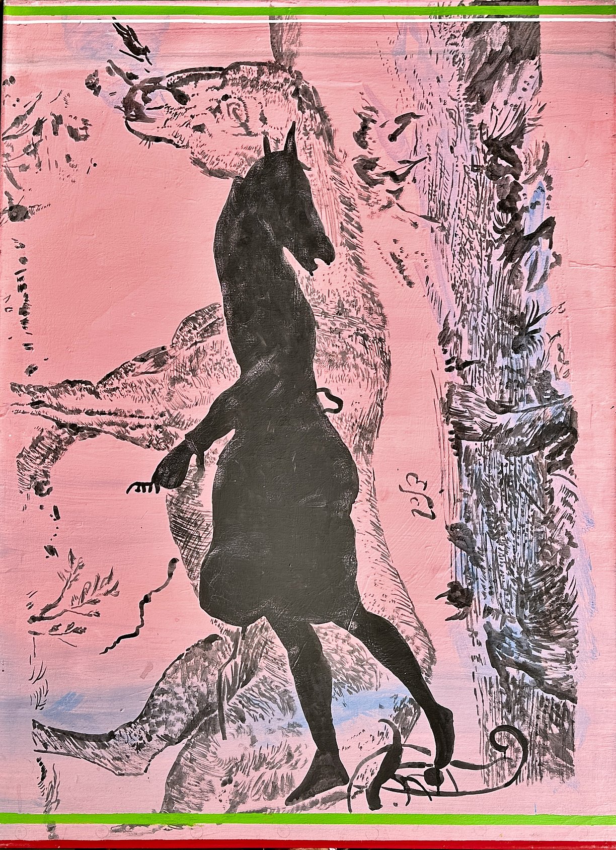 Das Kunstwerk zeigt eine Pferdefrau, das weibliche Gegenstück zu einem Zentaur, die zaghaft über die Schulter schaut.
