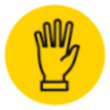 Icon Mitmachen: Gelber Kreis mit schwarzer skizzierter Hand in der Mitte
