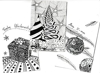 Weihnachtsbilder mit Zentangle-Malerei