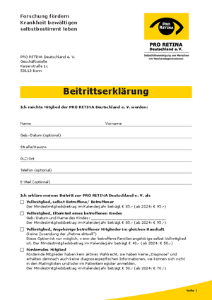 Beitrittserklärung der PRO RETINA Deutschland e.V.