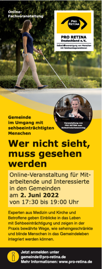 Flyer zum Sehehindertensonntag, Onlineveranstaltung "wer nicht sieht, muss gesehen werden""