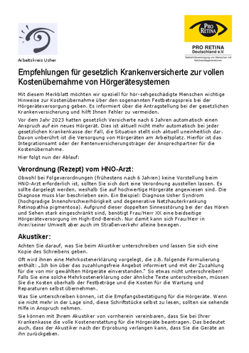 Empfehlungen für gesetzlich Krankenversicherte zur vollen Kostenübernahme von Hörgerätesystemen