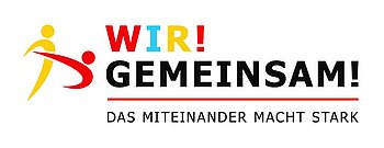 Zu sehen ist das Logo des Deutschen Ju-Jutsu Verbands mit dem Slogan: "Wir! Gemeinsam! Das Miteinander macht stark"