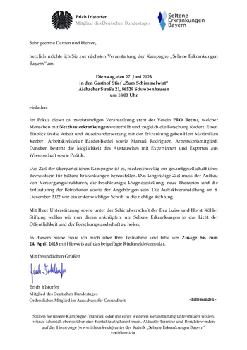 Einladung zur Bardet-Biedl-Veranstaltung der Kampagne  "Seltene Erkrankungen Bayern"