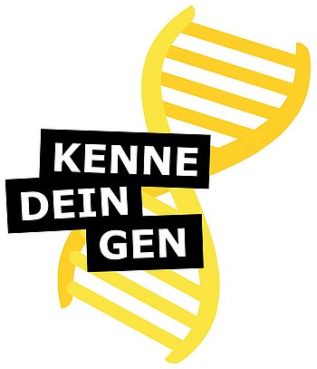 Kampagnen-Logo: Eine gelbe Doppelhelix, davor der Schriftzug Kenne dein Gen 