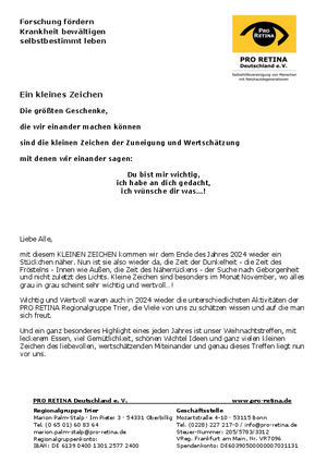 Weihnachtsanschreiben 2024 der Regionalgruppe Trier