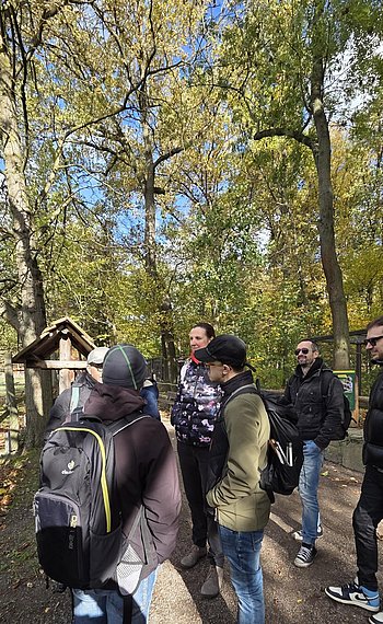 Unsere Gruppe auf dem Wanderweg in der herbstlichen Landschaft