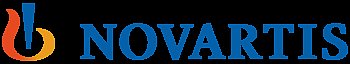 Blaue Schrift Novartis befindet sich auf weißem Hintergrund