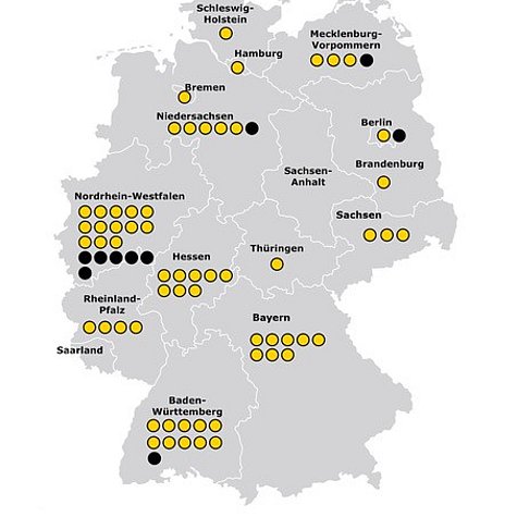 Bild einer Deutschadkarte samt Regionalgruppenstandorte