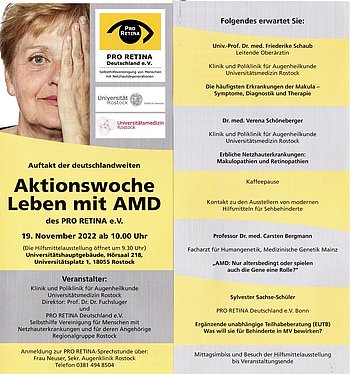 Die beiden Seiten des Flyers, den wir mit den Plakaten bei Augenärzten, in Apotheken, in der Augenklinik und unter unseren Mitgliedern zwecks Weitergabe verteilten