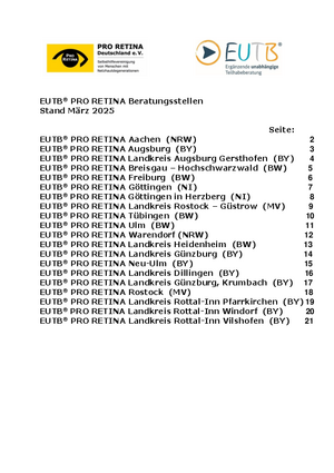Übersicht über die EUTB-Beratungsstellen der PRO RETINA