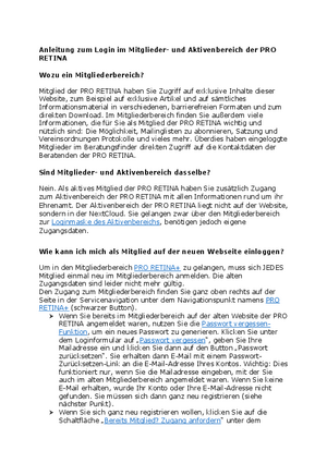 Anleitung zum Login im Mitglieder- und Aktivenbereich der PRO RETINA